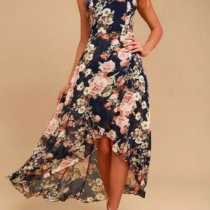 Lulus Reflection Navy Blue Floral Print High-low Dress